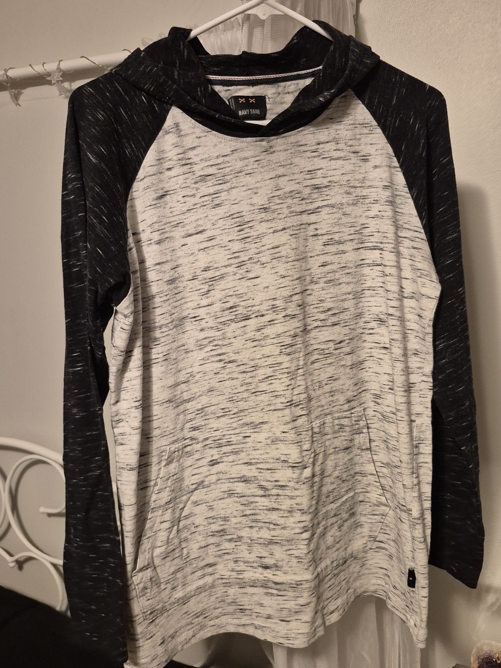 Heathered Black & White Raglan Zip-Up Hoodie Sweater